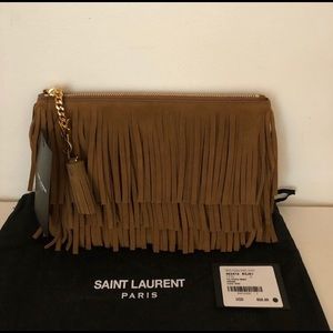 NWT YSL suede, fringe clutch